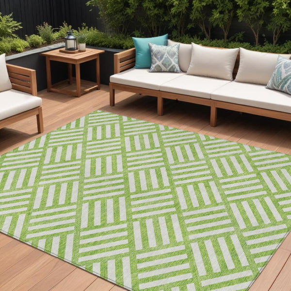 HomeRoots 9' Vibrant Lime Green and Ivory Geometric Washable Area Rug for Indoor and Outdoor Spaces 9' X 12' 578764