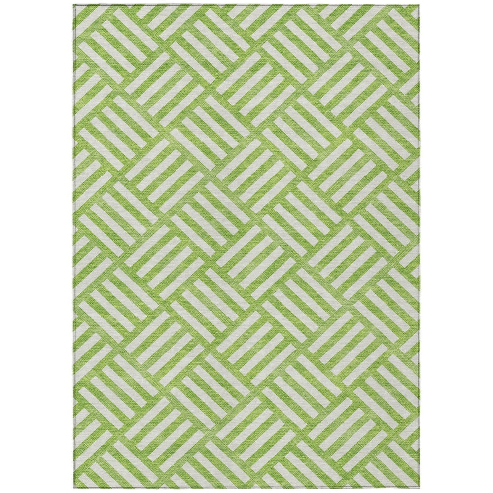 HomeRoots 9' Vibrant Lime Green and Ivory Geometric Washable Area Rug for Indoor and Outdoor Spaces 9' X 12' 578764