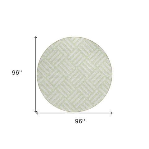 Homeroots 3' Artichoke Green Geometric Washable Area Rug - Stylish Indoor/Outdoor Design For Any Space 8' Round Polyester 578768