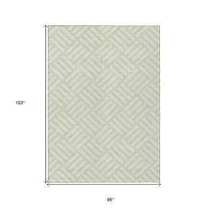 Homeroots 3' Artichoke Green Geometric Washable Area Rug - Stylish Indoor/Outdoor Design For Any Space 8' X 10' Polyester 578769