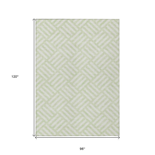 Homeroots 3' Artichoke Green Geometric Washable Area Rug - Stylish Indoor/Outdoor Design For Any Space 8' X 10' Polyester 578769