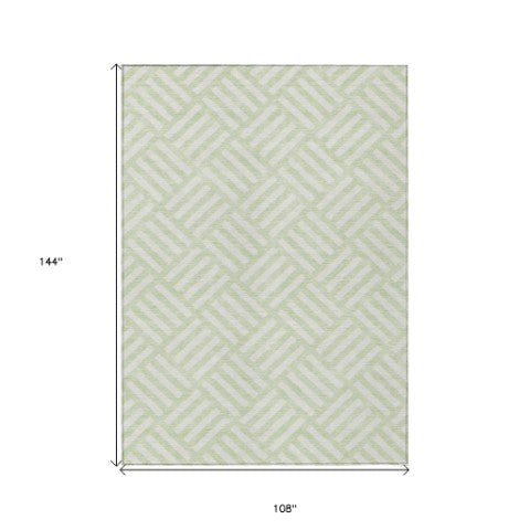 Homeroots 3' Artichoke Green Geometric Washable Area Rug - Stylish Indoor/Outdoor Design For Any Space 9' X 12' Polyester 578770