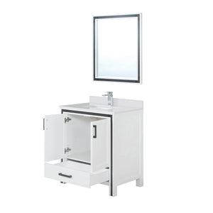 English Elm White Bath Vanity 30" W x 22" D with Cultured Marble Top, Chrome Faucet & 28" Mirror, Scratch‑Resistant B2731S01354