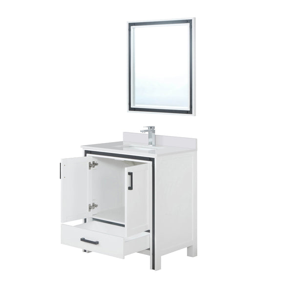 English Elm White Bath Vanity 30" W x 22" D with Cultured Marble Top, Chrome Faucet & 28" Mirror, Scratch‑Resistant B2731S01354