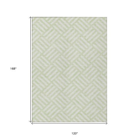 Homeroots 3' Artichoke Green Geometric Washable Area Rug - Stylish Indoor/Outdoor Design For Any Space 10' X 14' Polyester 578771