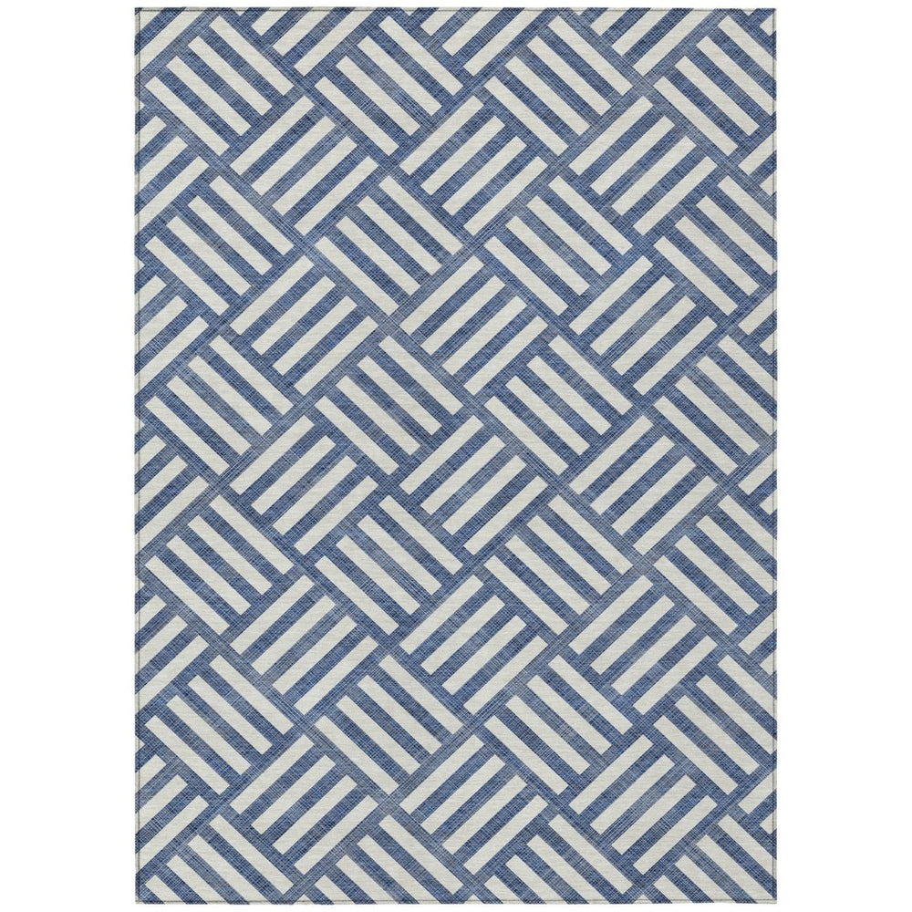 HomeRoots 5' Stylish Navy Blue and Ivory Geometric Area Rug - Durable, Washable, Perfect for Indoor & Outdoor Use 5' X 8' 578773