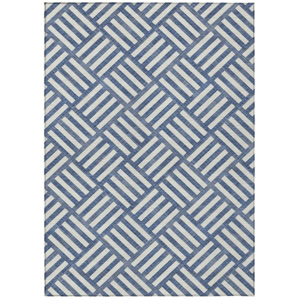 HomeRoots 5' Stylish Navy Blue and Ivory Geometric Area Rug - Durable, Washable, Perfect for Indoor & Outdoor Use 5' X 8' 578773