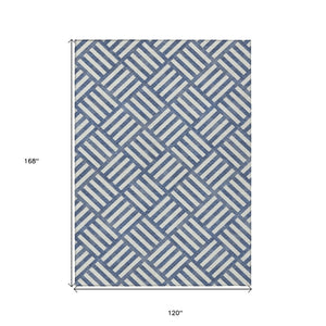 HomeRoots 5' Stylish Navy Blue and Ivory Geometric Area Rug - Durable, Washable, Perfect for Indoor & Outdoor Use 10' X 14' 578777
