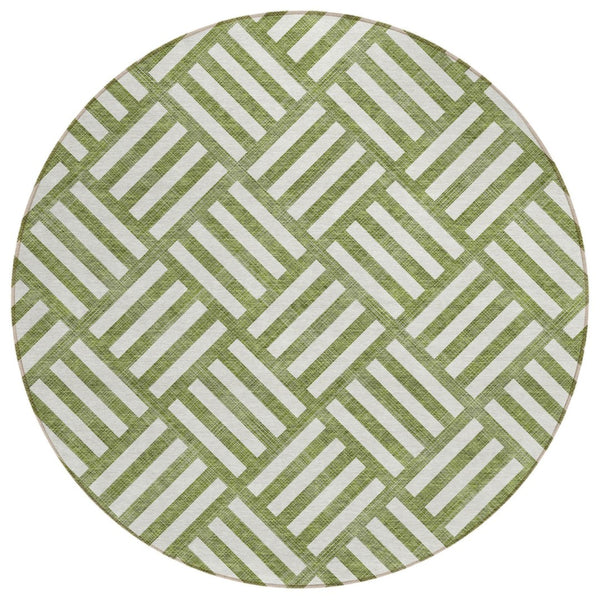 HomeRoots 5' Olive Green and Ivory Geometric Area Rug - Stylish, Washable, Durable for Indoor & Outdoor Use 8' Round 578780