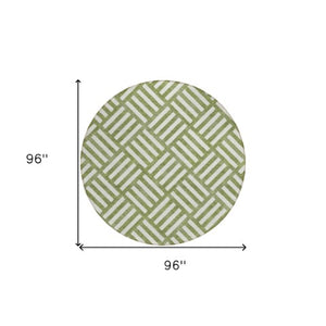 Homeroots 3' Artichoke Green Geometric Washable Area Rug - Stylish Indoor/Outdoor Design For Any Space 8' Round Polyester 578780