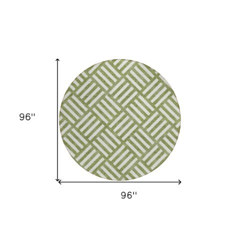 Homeroots 3' Artichoke Green Geometric Washable Area Rug - Stylish Indoor/Outdoor Design For Any Space 8' Round Polyester 578780