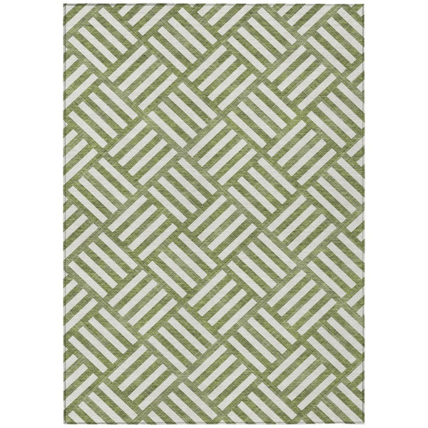 HomeRoots 5' Olive Green and Ivory Geometric Area Rug - Stylish, Washable, Durable for Indoor & Outdoor Use 8' X 10' 578781