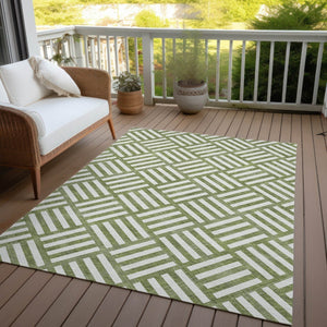 HomeRoots 9' Olive Green and Ivory Geometric Area Rug - Stylish, Durable, Washable for Indoor and Outdoor Spaces 9' X 12' 578782