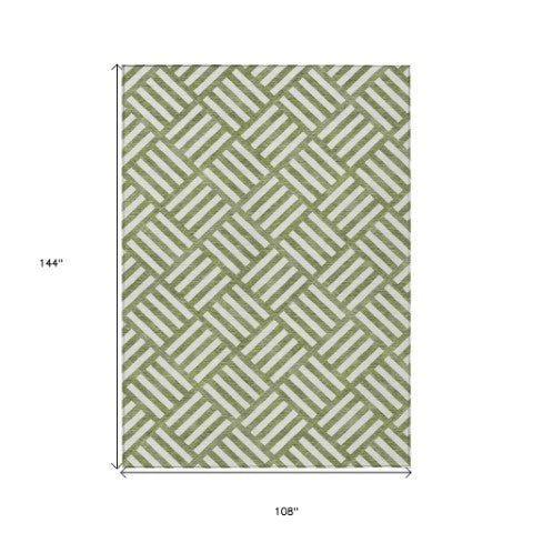Homeroots 3' Artichoke Green Geometric Washable Area Rug - Stylish Indoor/Outdoor Design For Any Space 9' X 12' Polyester 578782