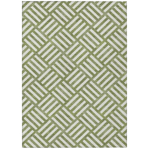 HomeRoots 5' Olive Green and Ivory Geometric Area Rug - Stylish, Washable, Durable for Indoor & Outdoor Use 10' X 14' 578783