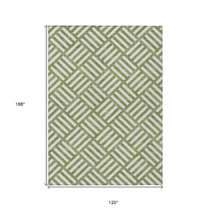 Homeroots 3' Artichoke Green Geometric Washable Area Rug - Stylish Indoor/Outdoor Design For Any Space 10' X 14' Polyester 578783