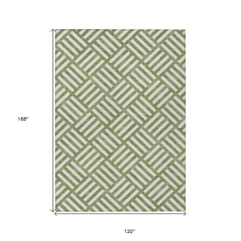 Homeroots 3' Artichoke Green Geometric Washable Area Rug - Stylish Indoor/Outdoor Design For Any Space 10' X 14' Polyester 578783