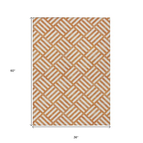 Homeroots 3' Artichoke Green Geometric Washable Area Rug - Stylish Indoor/Outdoor Design For Any Space 3' X 5' Polyester 578784