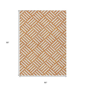 Homeroots 3' Artichoke Green Geometric Washable Area Rug - Stylish Indoor/Outdoor Design For Any Space 5' X 8' Polyester 578785