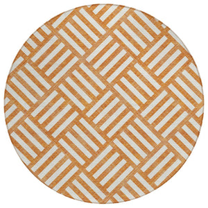 HomeRoots 5' Modern Orange and Ivory Geometric Area Rug - Stylish, Washable, Durable for Indoor & Outdoor Use 8' Round 578786