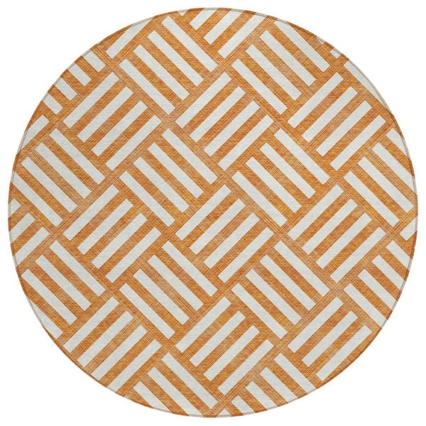 HomeRoots 5' Modern Orange and Ivory Geometric Area Rug - Stylish, Washable, Durable for Indoor & Outdoor Use 8' Round 578786