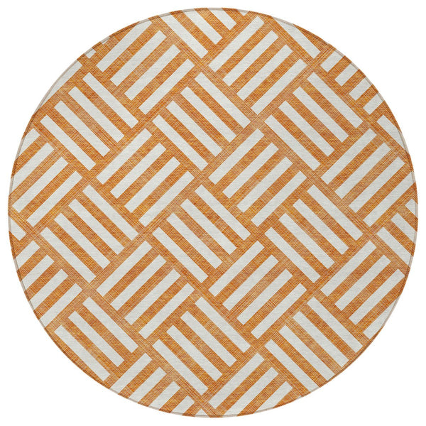 Homeroots 3' Artichoke Green Geometric Washable Area Rug - Stylish Indoor/Outdoor Design For Any Space 8' Round Polyester 578786