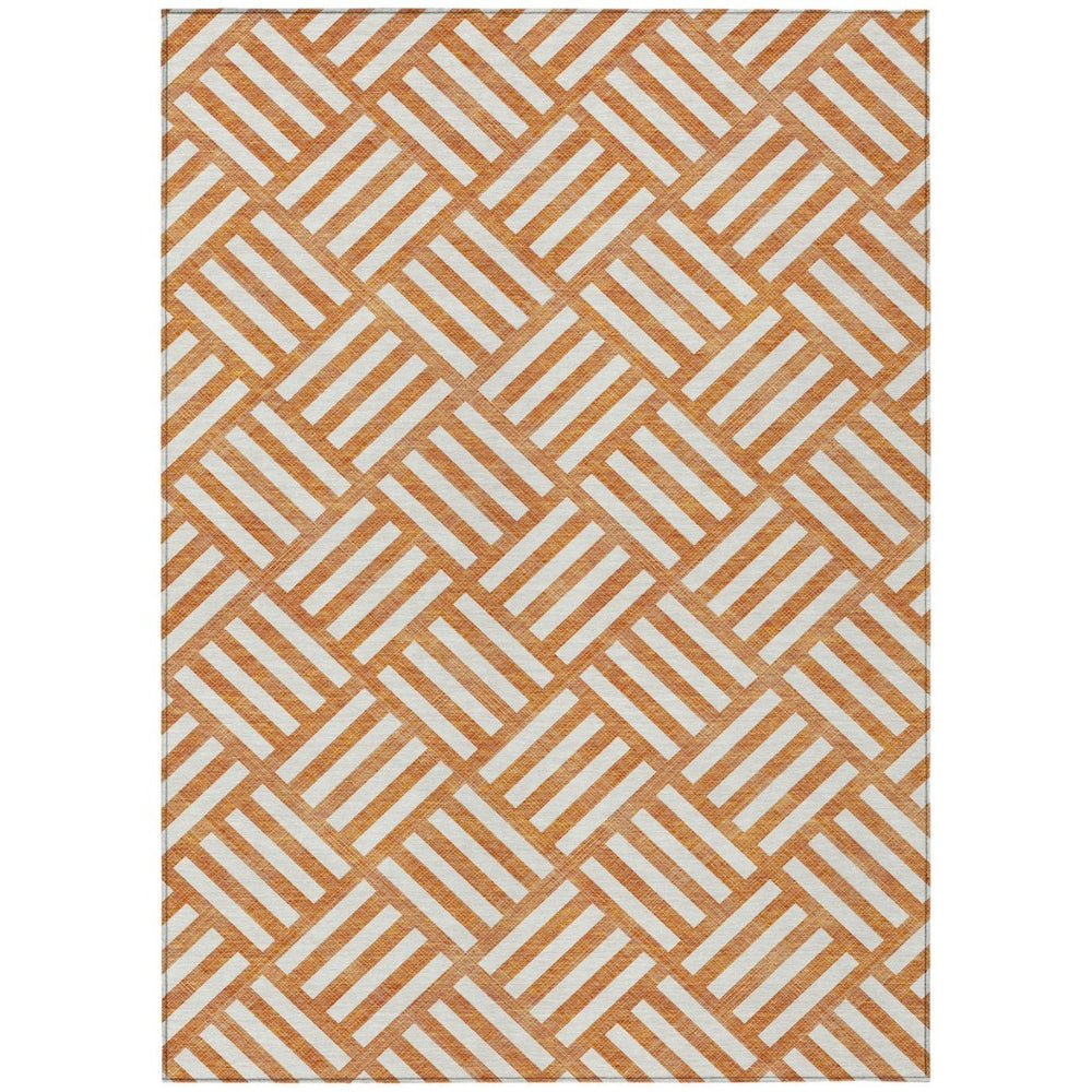HomeRoots 9' Orange and Ivory Geometric Area Rug – Stylish, Washable, Durable for Indoor and Outdoor Spaces 9' X 12' 578788