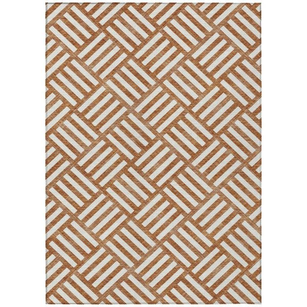 HomeRoots 5' Orange and Ivory Geometric Area Rug – Washable, Durable, Stylish for Indoor and Outdoor Spaces 5' X 8' 578791