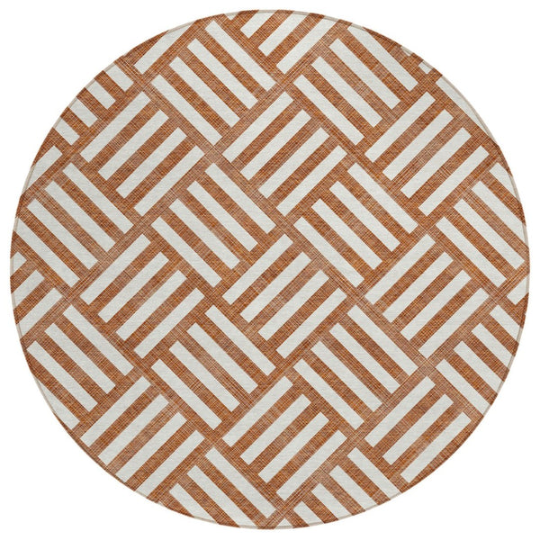 HomeRoots 5' Orange and Ivory Geometric Area Rug – Washable, Durable, Stylish for Indoor and Outdoor Spaces 8' Round 578792
