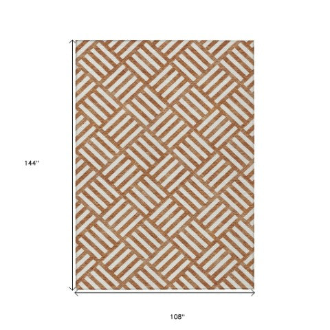 Homeroots 3' Artichoke Green Geometric Washable Area Rug - Stylish Indoor/Outdoor Design For Any Space 9' X 12' Polyester 578794