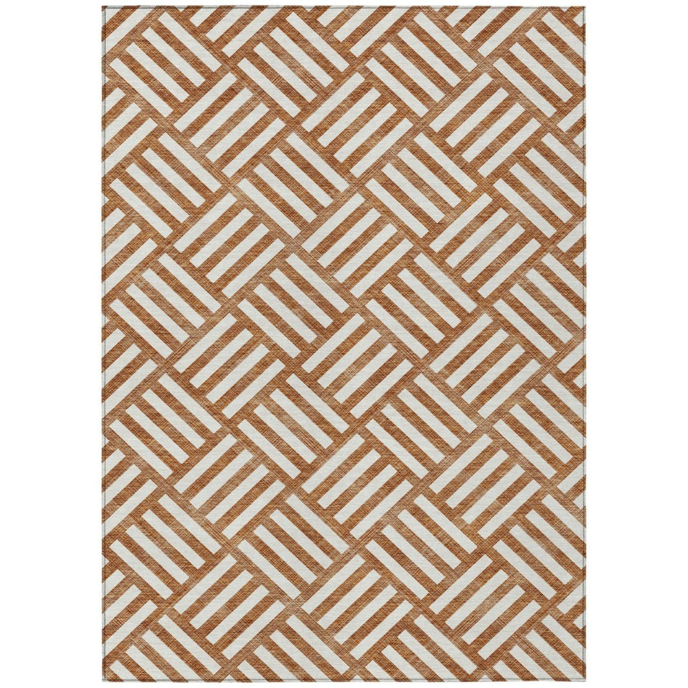 HomeRoots 5' Orange and Ivory Geometric Area Rug – Washable, Durable, Stylish for Indoor and Outdoor Spaces 10' X 14' 578795
