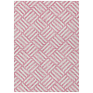 HomeRoots 5' Pink and Ivory Geometric Area Rug - Durable, Washable Design for Indoor and Outdoor Style 5' X 8' 578797