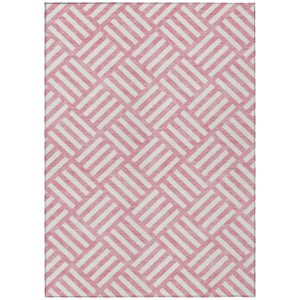 HomeRoots 5' Pink and Ivory Geometric Area Rug - Durable, Washable Design for Indoor and Outdoor Style 5' X 8' 578797