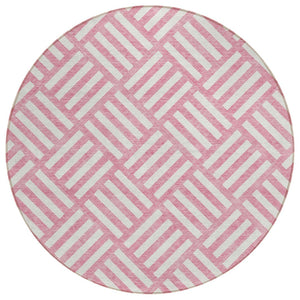 HomeRoots 5' Pink and Ivory Geometric Area Rug - Durable, Washable Design for Indoor and Outdoor Style 8' Round 578798