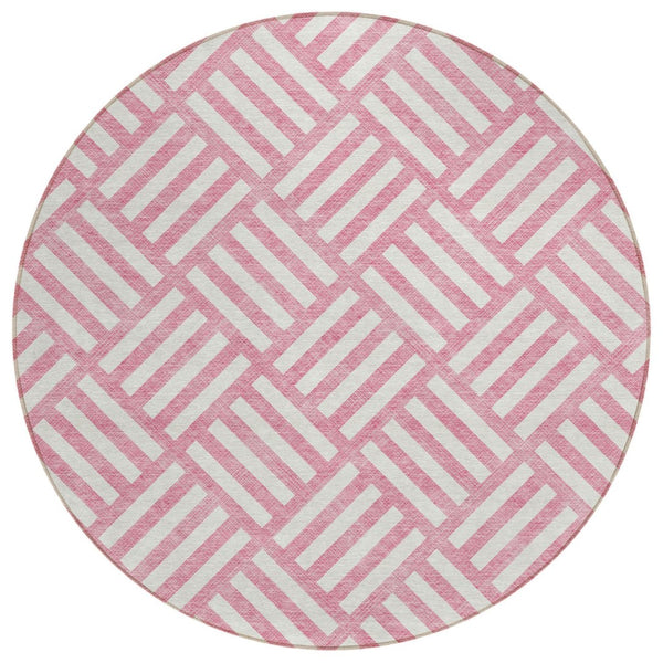 HomeRoots 5' Pink and Ivory Geometric Area Rug - Durable, Washable Design for Indoor and Outdoor Style 8' Round 578798