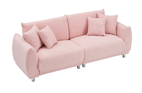 English Elm 86.6 Inch Plush Teddy Fleece Three Seat Sofa with Pillows for Cozy Apartment Living W1658P329064