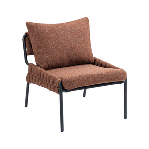 English Elm Modern Accent Lounge Chair with Braided Fabric Upholstery, Ergonomic Backrest, Plush Cushioning, Metal Frame, Adjustable Feet - Stylish Living Room Armchair Red+Brown W2215P256511