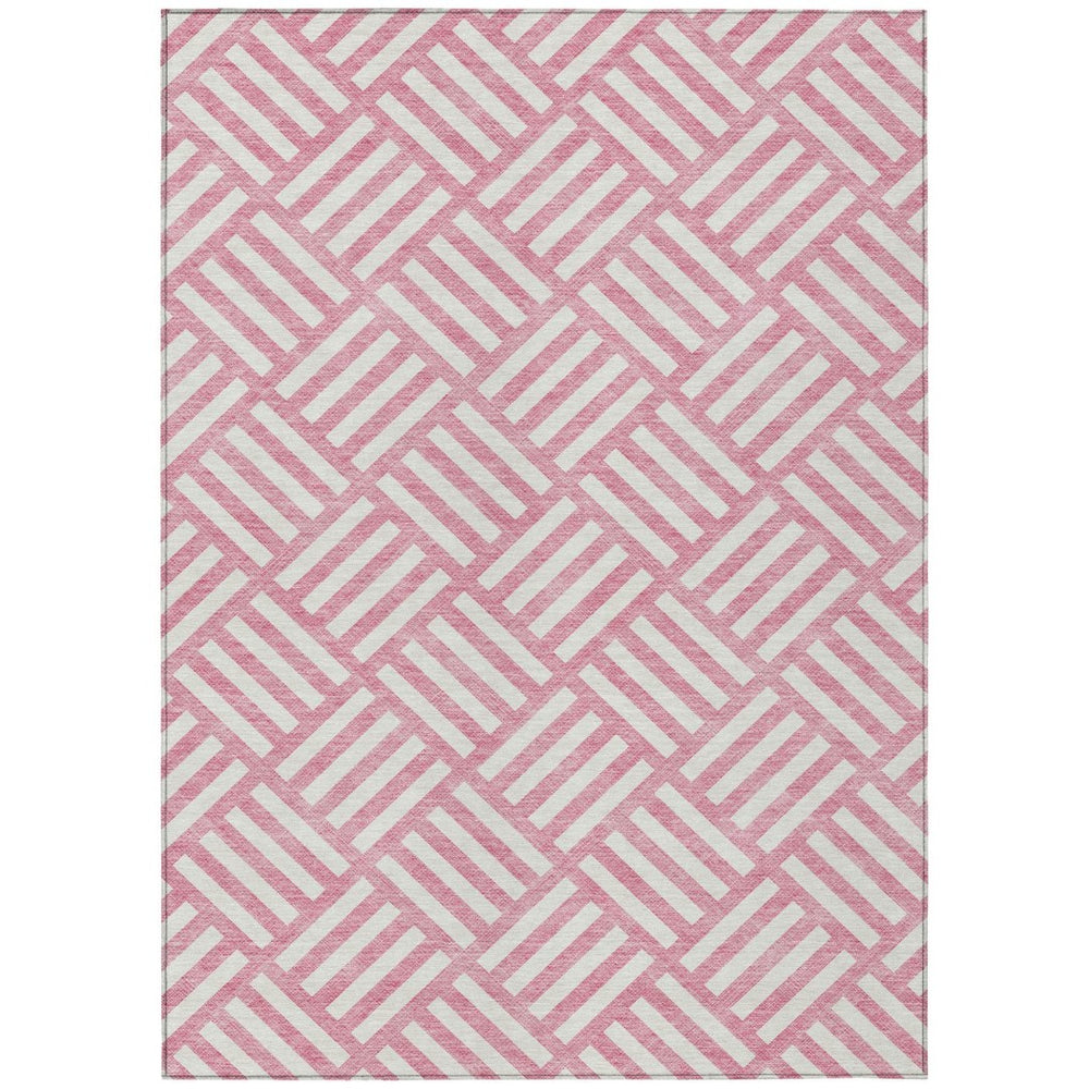 HomeRoots 9' Washable Pink and Ivory Geometric Area Rug – Ideal for Indoor and Outdoor Spaces with Style 9' X 12' 578800