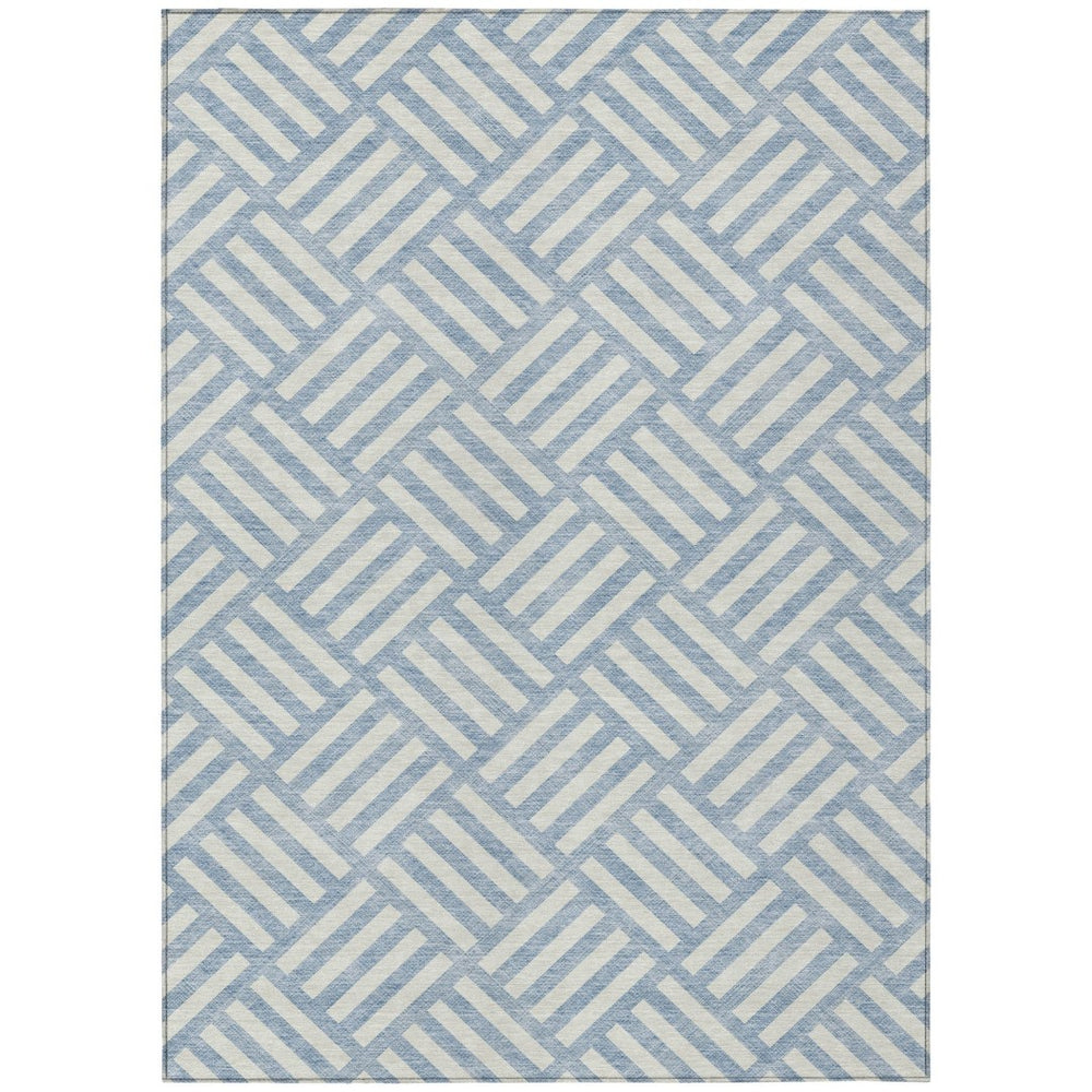HomeRoots 5' Sky Blue and Ivory Geometric Indoor Outdoor Area Rug - Modern, Washable, Durable for Any Space 5' X 8' 578815