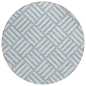 HomeRoots 5' Sky Blue and Ivory Geometric Indoor Outdoor Area Rug - Modern, Washable, Durable for Any Space 8' Round 578816
