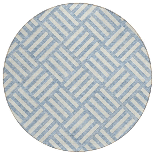 HomeRoots 5' Sky Blue and Ivory Geometric Indoor Outdoor Area Rug - Modern, Washable, Durable for Any Space 8' Round 578816