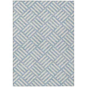 HomeRoots 9' Sky Blue and Ivory Geometric Area Rug - Stylish, Washable Design for Indoor and Outdoor Use 9' X 12' 578818