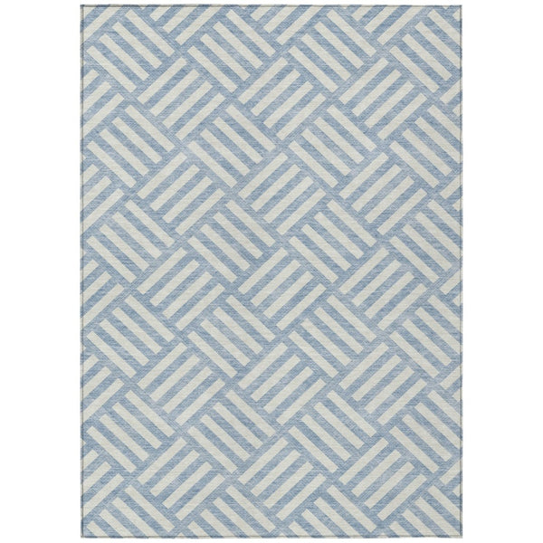 HomeRoots 9' Sky Blue and Ivory Geometric Area Rug - Stylish, Washable Design for Indoor and Outdoor Use 9' X 12' 578818