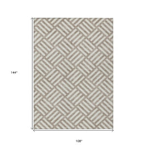 Homeroots 3' Artichoke Green Geometric Washable Area Rug - Stylish Indoor/Outdoor Design For Any Space 9' X 12' Polyester 578824