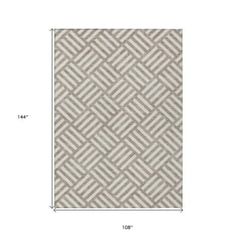 Homeroots 3' Artichoke Green Geometric Washable Area Rug - Stylish Indoor/Outdoor Design For Any Space 9' X 12' Polyester 578824