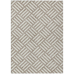 HomeRoots 5' Stylish Taupe and Ivory Geometric Washable Area Rug for Indoor and Outdoor Living Spaces 10' X 14' 578825