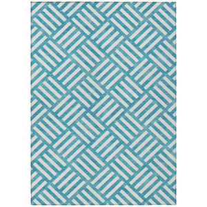HomeRoots 9' Teal Blue and Ivory Geometric Area Rug for Indoor and Outdoor Use - Durable and Washable Design 9' X 12' 578830