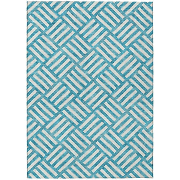 HomeRoots 9' Teal Blue and Ivory Geometric Area Rug for Indoor and Outdoor Use - Durable and Washable Design 9' X 12' 578830