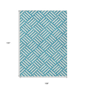 Homeroots 3' Artichoke Green Geometric Washable Area Rug - Stylish Indoor/Outdoor Design For Any Space 9' X 12' Polyester 578830