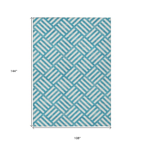 Homeroots 3' Artichoke Green Geometric Washable Area Rug - Stylish Indoor/Outdoor Design For Any Space 9' X 12' Polyester 578830
